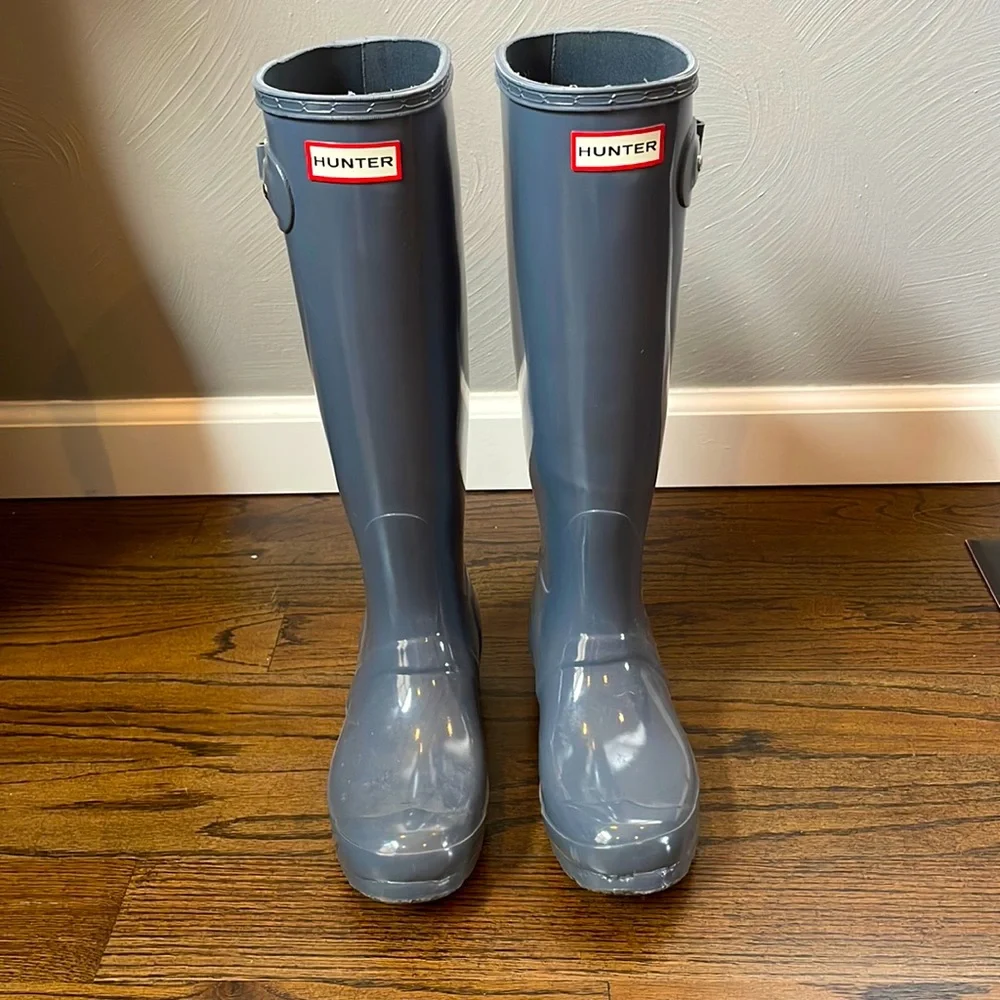 Hunter Womens Boots - Tall Gray Glossy - Picture 2 of 6